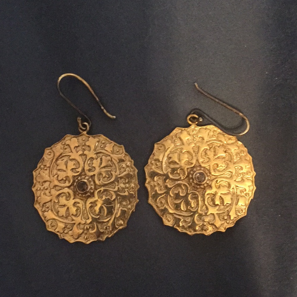 Gold disc earrings with tiny stones